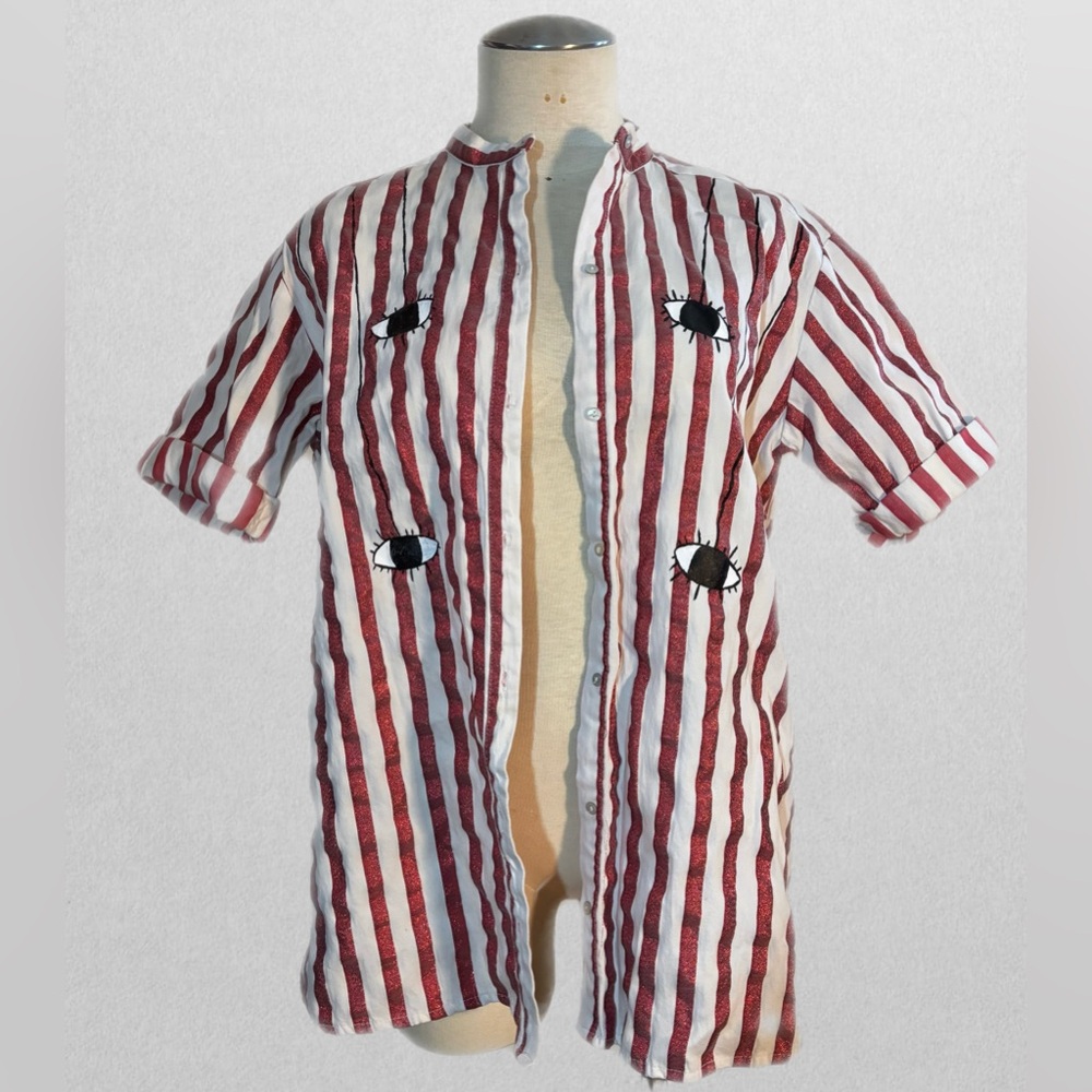 Zara Trafaluc Collection Striped Blouse with Eye Design